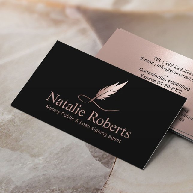 Notary Signing Agent Chic Ro Guld Quill Logotyp Visitkort (Skapare uppladdad)
