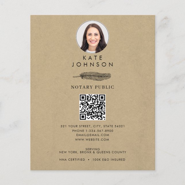 Notary Signing Agent Feather Kraft Logotyp Photo Flygblad (Framsidan)