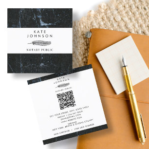 Notary Signing Agent Feather Marble Quill Logotyp Fyrkantigt Visitkort