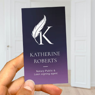 Notary Signing Agent Feather Monogram Logotyp Lila Visitkort