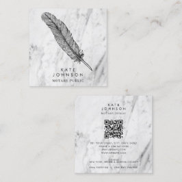 Notary Signing Agent Feather Quill Modern Marble Fyrkantigt Visitkort