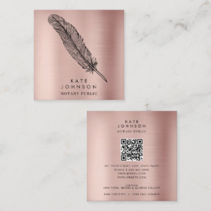 Notary Signing Agent Feather Quill Ro Guld Fyrkantigt Visitkort