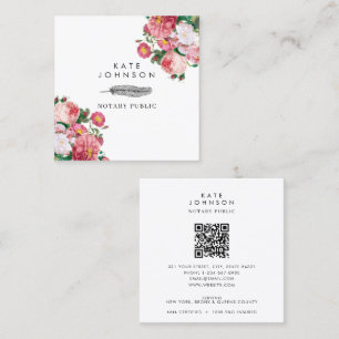 Notary Signing Agent Feather Quill Rosa Blommigt Fyrkantigt Visitkort