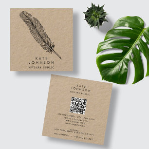 Notary Signing Agent Feather Quill Rustic Kraft Fyrkantigt Visitkort