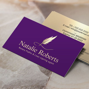 Notary Signing Agent Lila & Guld Quill Logotyp Visitkort