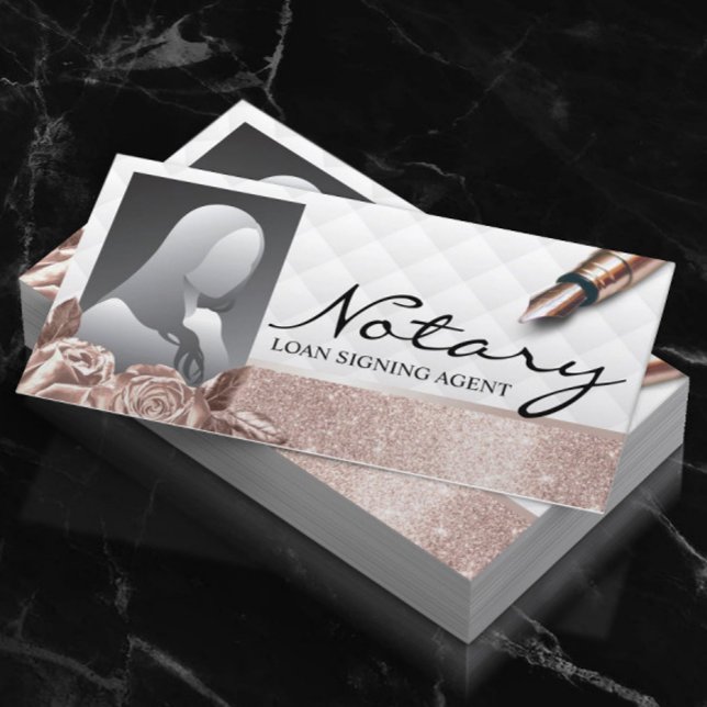 Notary Signing Agent Luxury Ro Guld Blommigt Photo Visitkort (Skapare uppladdad)