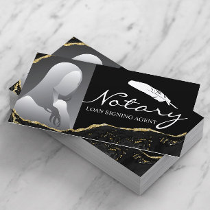 Notary Signing Agent Modern Black Guld Agate Photo Visitkort