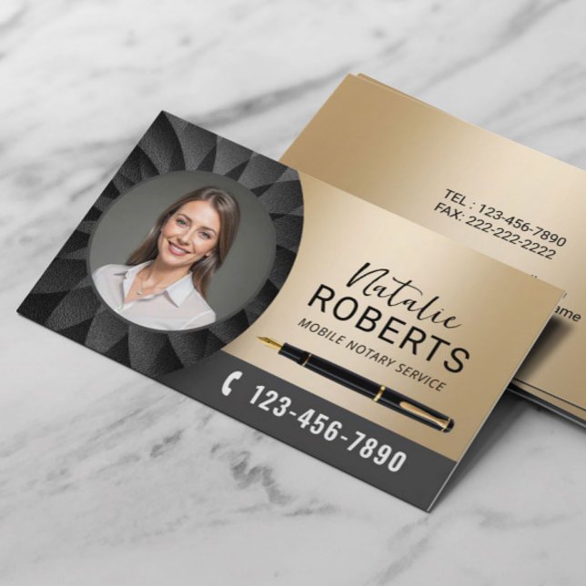 Notary Signing Agent Modern Black & Guld Photo Visitkort (Skapare uppladdad)