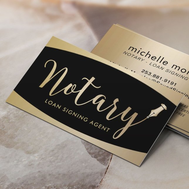 Notary Signing Agent Modern Black & Guld Visitkort (Skapare uppladdad)