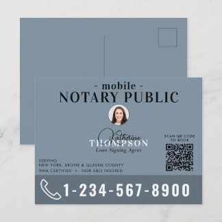 Notary Signing Agent Modern Blue Photo QR Code Vykort