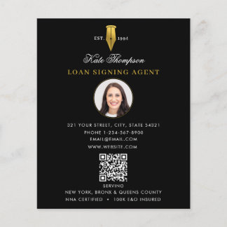 Notary Signing Agent  Modern Gold QR Code Photo Flygblad