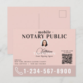 Notary Signing Agent Modern Pink Photo QR Code Vykort
