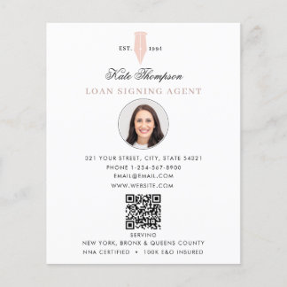 Notary Signing Agent  Modern Pink QR Code Photo Flygblad