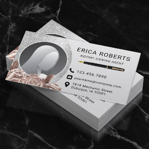 Notary Signing Agent Modern Silver Blommigt Photo Visitkort