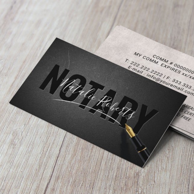 Notary Signing Agent Namnteckning Elegant Black Visitkort (Skapare uppladdad)