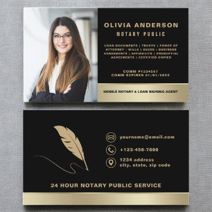 Notary Signing Agent Photo Black & Guld Visitkort