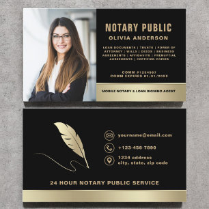 Notary Signing Agent Photo Black & Guld Visitkort