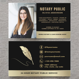 Notary Signing Agent Photo Black & Guld Visitkort