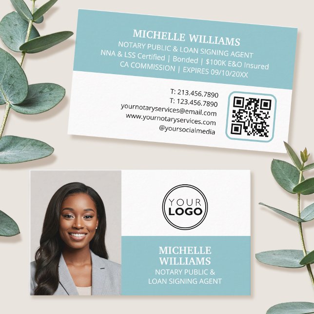 Notary Signing Agent Photo Logotyp QR-kod turkos Visitkort (Skapare uppladdad)