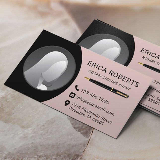 Notary Signing Agent Plain Black & Rosa Photo Visitkort (Skapare uppladdad)