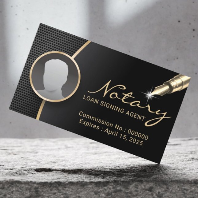 Notary Signing Agent Professionell Black Guld Phot Visitkort (Skapare uppladdad)