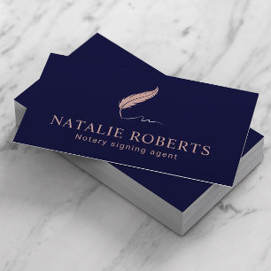 Notary Signing Agent Quill Logotyp Navy & Ro Guld Visitkort