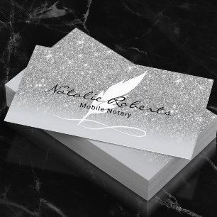 Notary Signing Agent Quill Pen Silver Glitter Visitkort