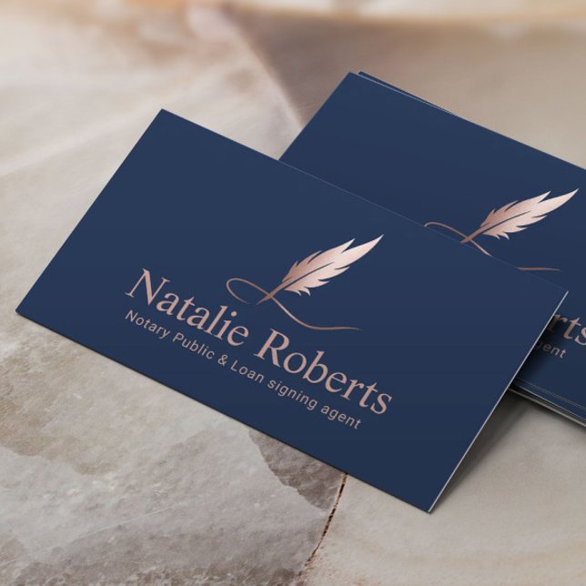 Notary Signing Agent Ro Quill Logotyp Navy Visitkort (Skapare uppladdad)