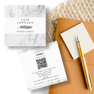Notary Signing Agent White Marble Quill Logotyp Fyrkantigt Visitkort