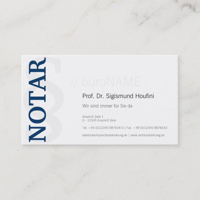 Notary Visitenkarte Visitkort (Framsida)