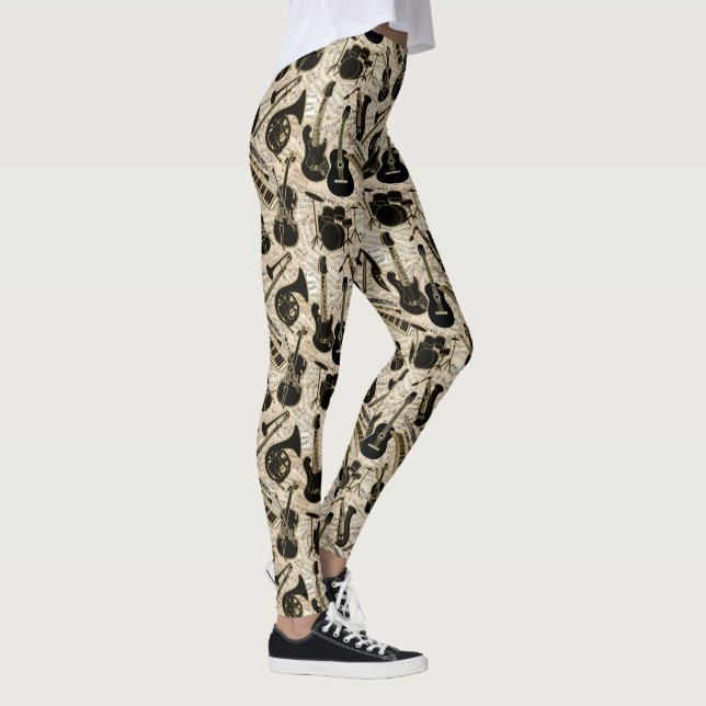 Notblad och instrument Svart/Guld ID481 Leggings (Höger)