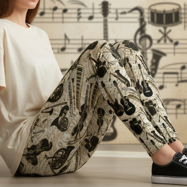 Notblad och instrument Svart/Guld ID481 Leggings (Skapare uppladdad)