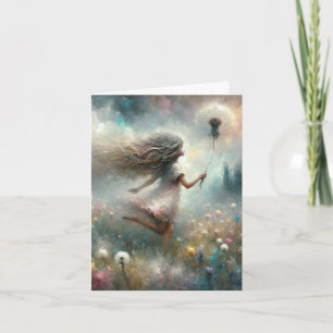 Note Card Girl with Dandelion Kort