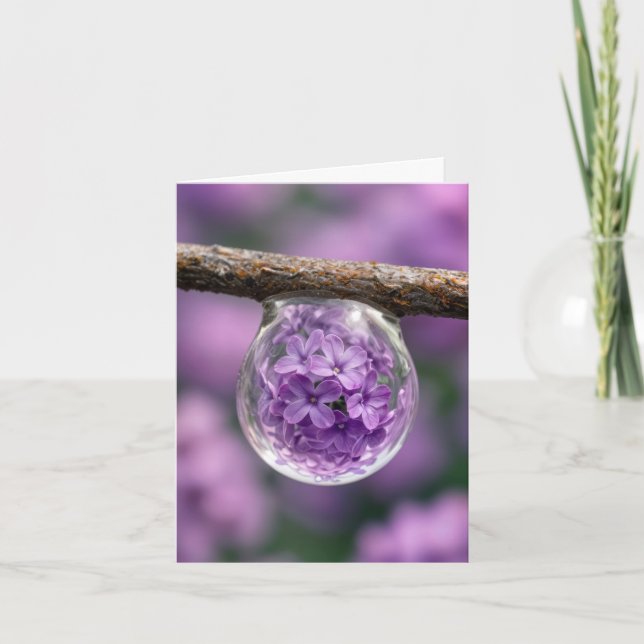 Note Card Lilac Blossom Reflected in Raindrop Kort (Framsida)