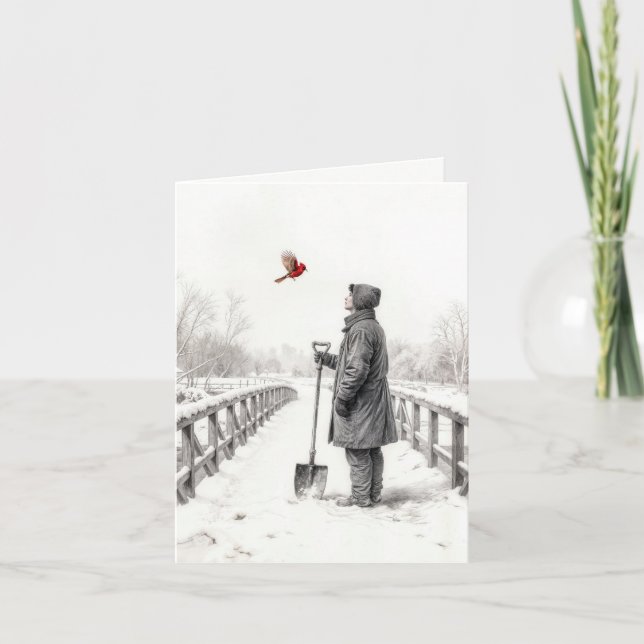 Note Card Young Man Watching a Cardinal Kort (Framsida)