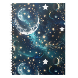 Notebook – Luxury Icy Blue Celestial Moon Phases Anteckningsbok