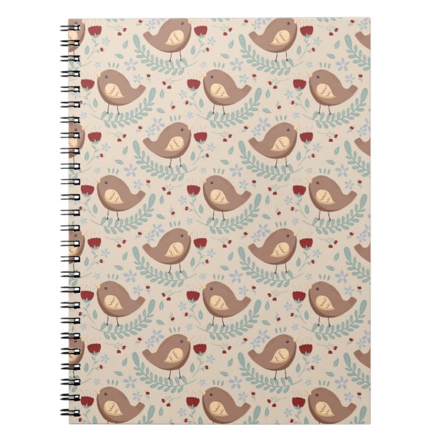 Notebook med fantasifullt mönster av fåglar och bl anteckningsbok (Framsidan)