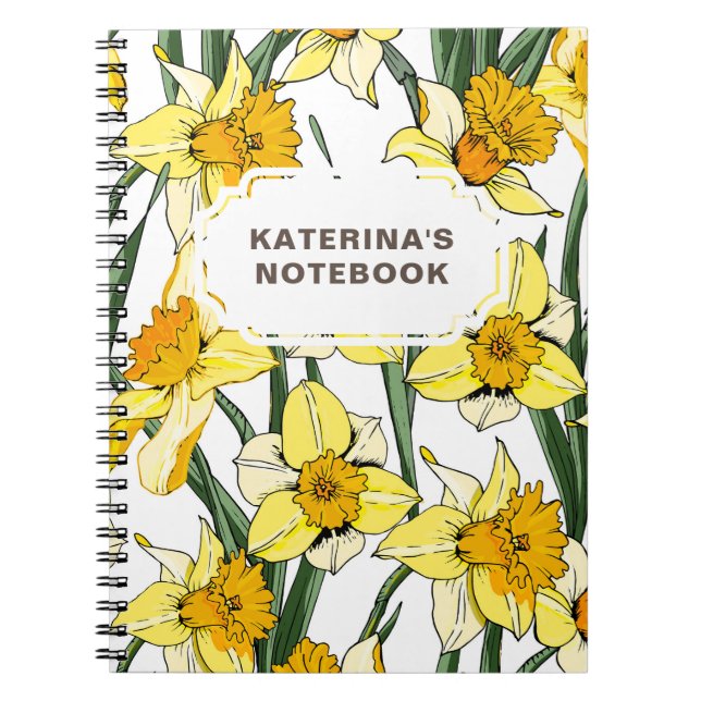 NOTEBOOK Vår Daffodil Design & Anpassat namn Anteckningsbok (Framsidan)
