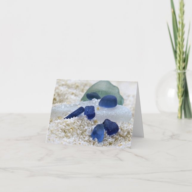 Notecard - Blue- och Aqua Sea Glass Kort (Framsida)