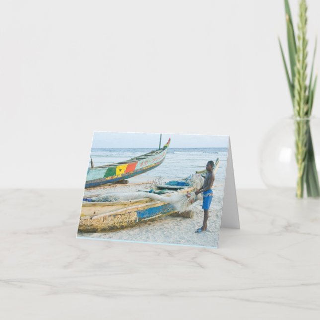 Notecard, Boy med Boat, Ivory Kusten, Väster Afrik Kort (Framsida)