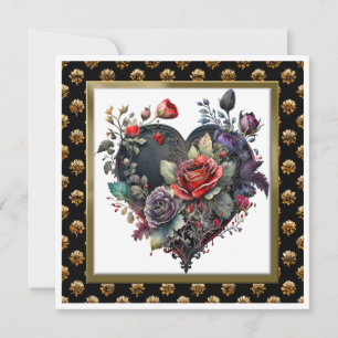 Notecard för Gothic Röd ros och Heart Greeting Car