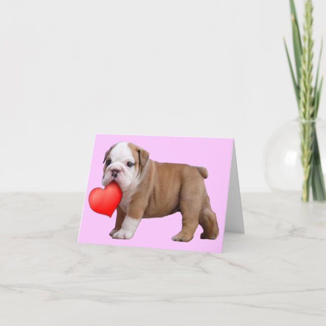 Notecard för valentinesbulldoggvalp helgkort (Framsida)