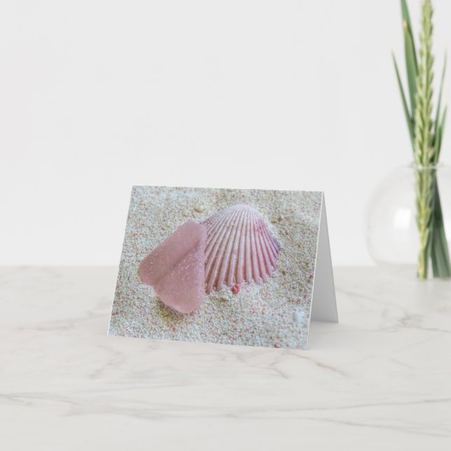 Notecard - Rosa Sea Glass and Seashell Kort (Framsida)
