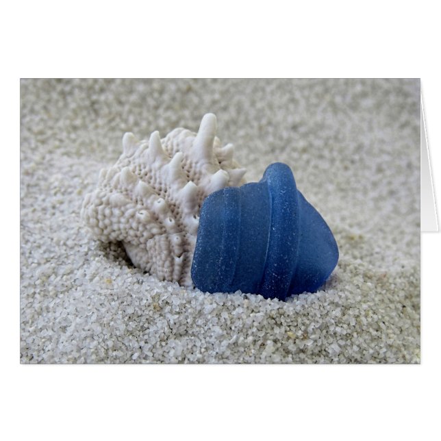 Notecard - Seashell- och Blue Sea Glass OBS Kort (Framsidan Horizontal)