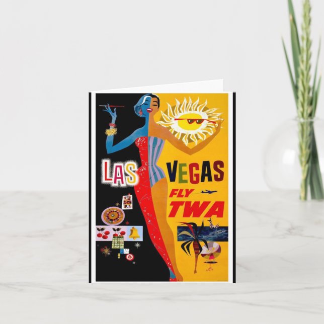 Notecard-Vintage Reser-Las Vegas Kort (Framsida)