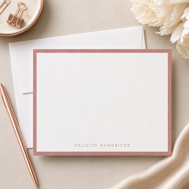 Notekort | Eleganta roségulda korrespondenskort Anteckningskort (Elegant rose gold border note card by Guava - modern, minimalist, and easily customizable.)