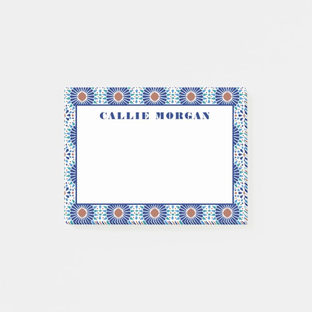 Noter om blå geometrisk anpassningsbar i Mönster Post-it Block (Framsida)