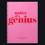 Noter om en Genius Funny Modern Bold Red - Shock r Anteckningsbok<br><div class="desc">NewParkLane - Lägg till färg i ditt liv med den här moderna bärbara personligen,  med ett lustigt citat "Notes of a Genius" i fet röd typografi mot en shock rosa bakgrund. Checka ut den här samlingen för matchande artiklar.</div>