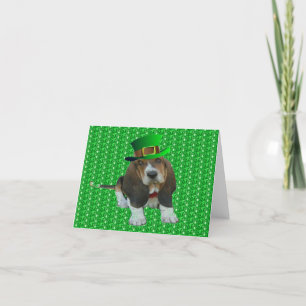 Notera lycklig St Patrick för kortBassethunden Kort