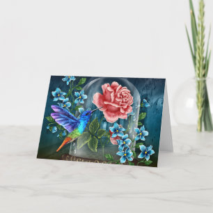 Noterar det blom- Hummingbirdtillfällen för blått Kort